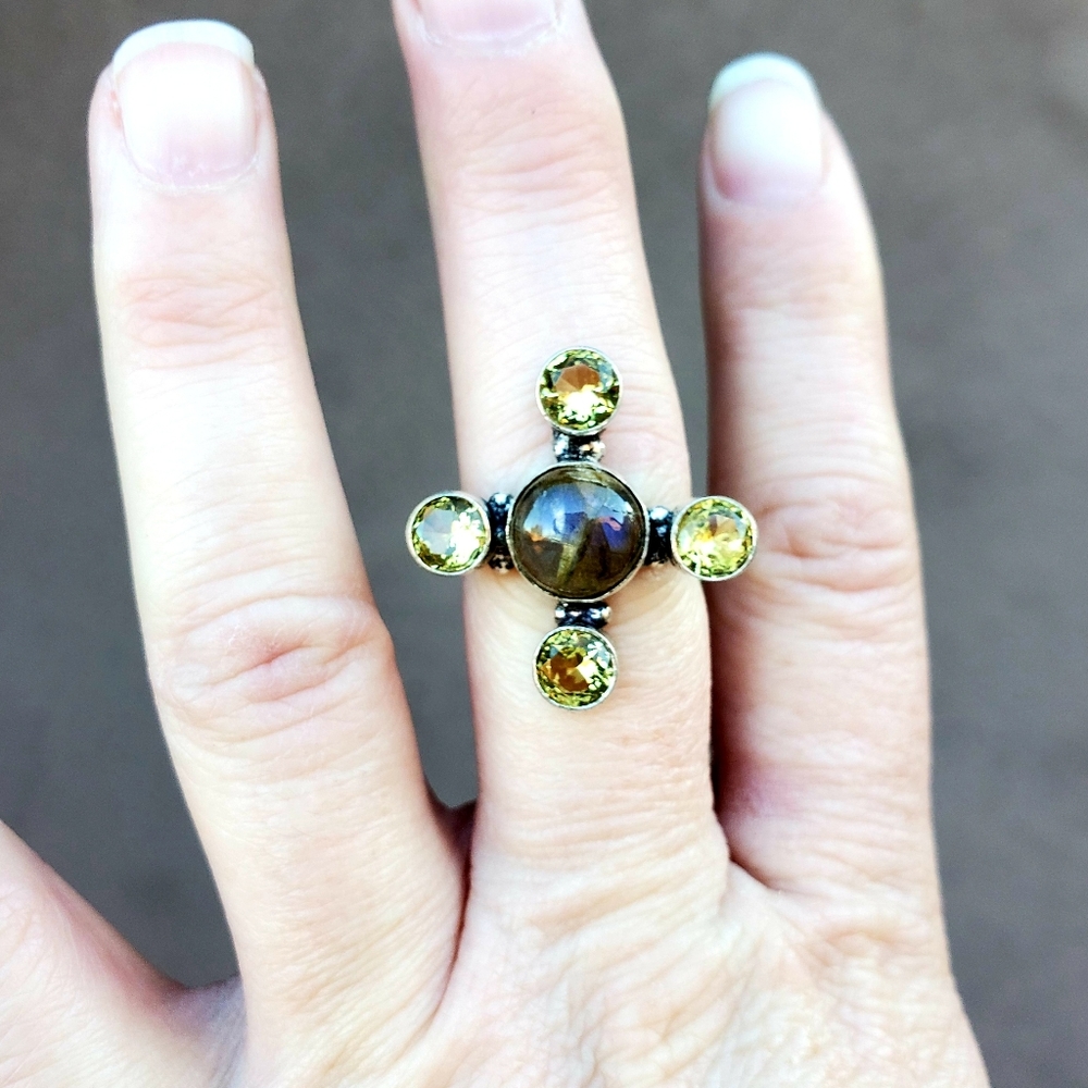 New Labradorite & Citrine 925 Silver Ring. - Picture 16 of 16